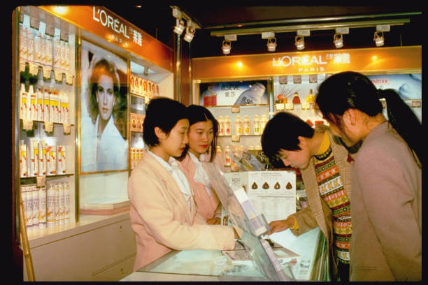Woman browsing cosmetics display