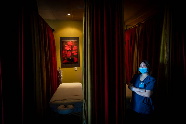 Nail technician working