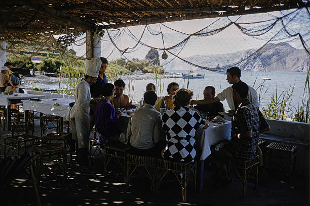 Friends dining outdoors