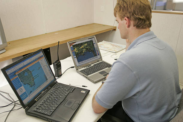 Meteorologist monitoring radar