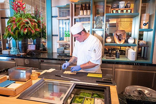 Chef plating sushi