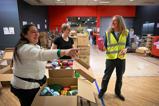 Volunteers sorting donations