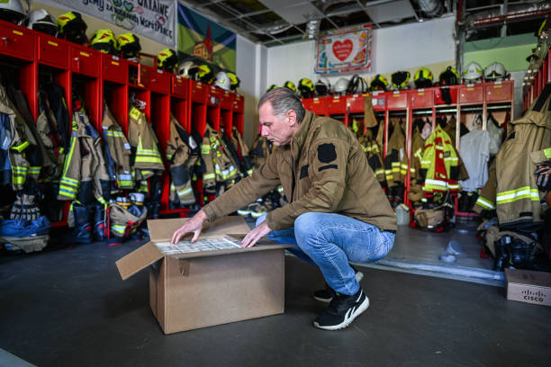 Firefighter using tablet