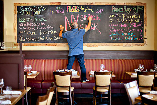 Chef updating chalkboard menu