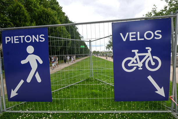 Cyclists on riverfront path